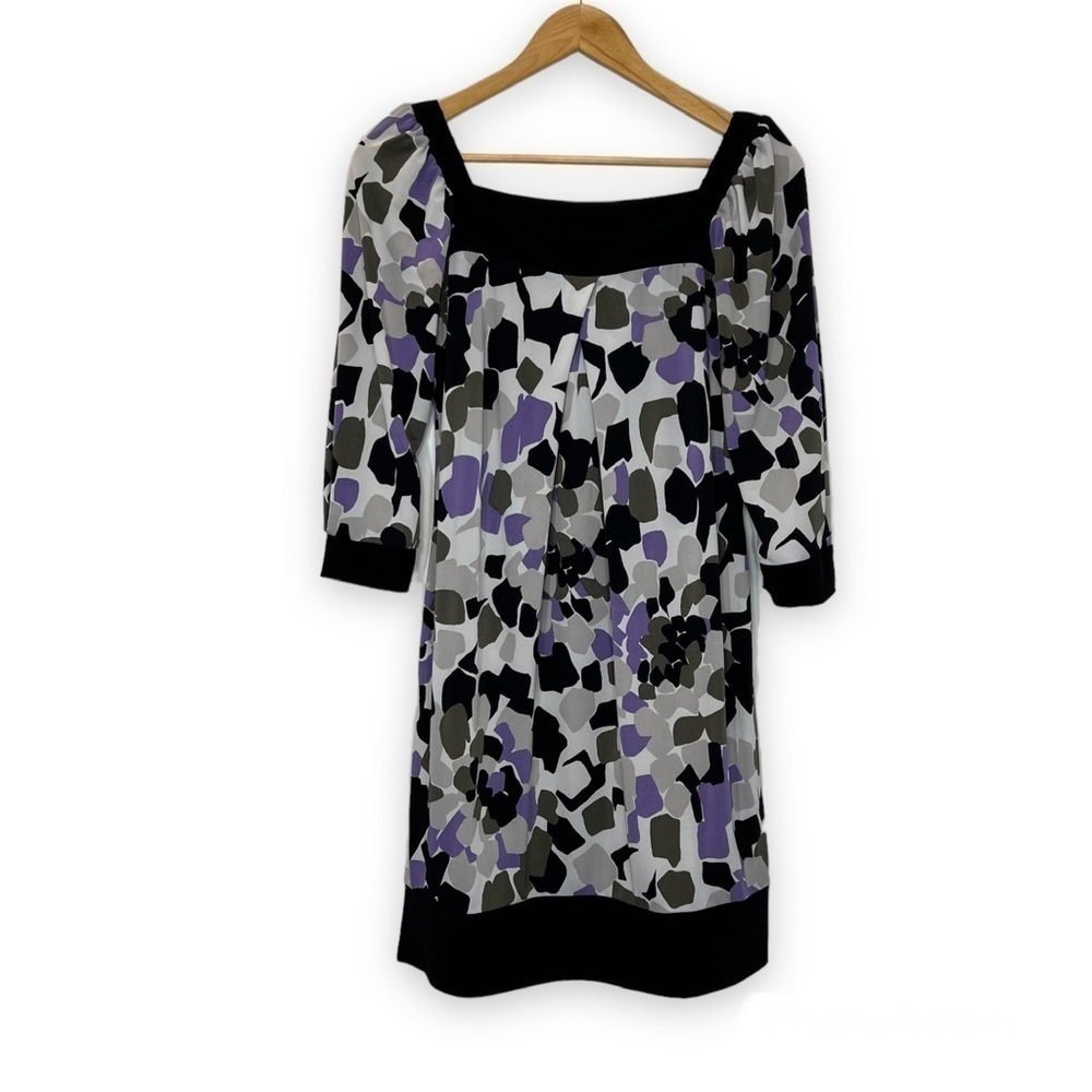 DRESS Barm Geometric Print Shift Dress Purple Black White Gray‎ Women’s 4
